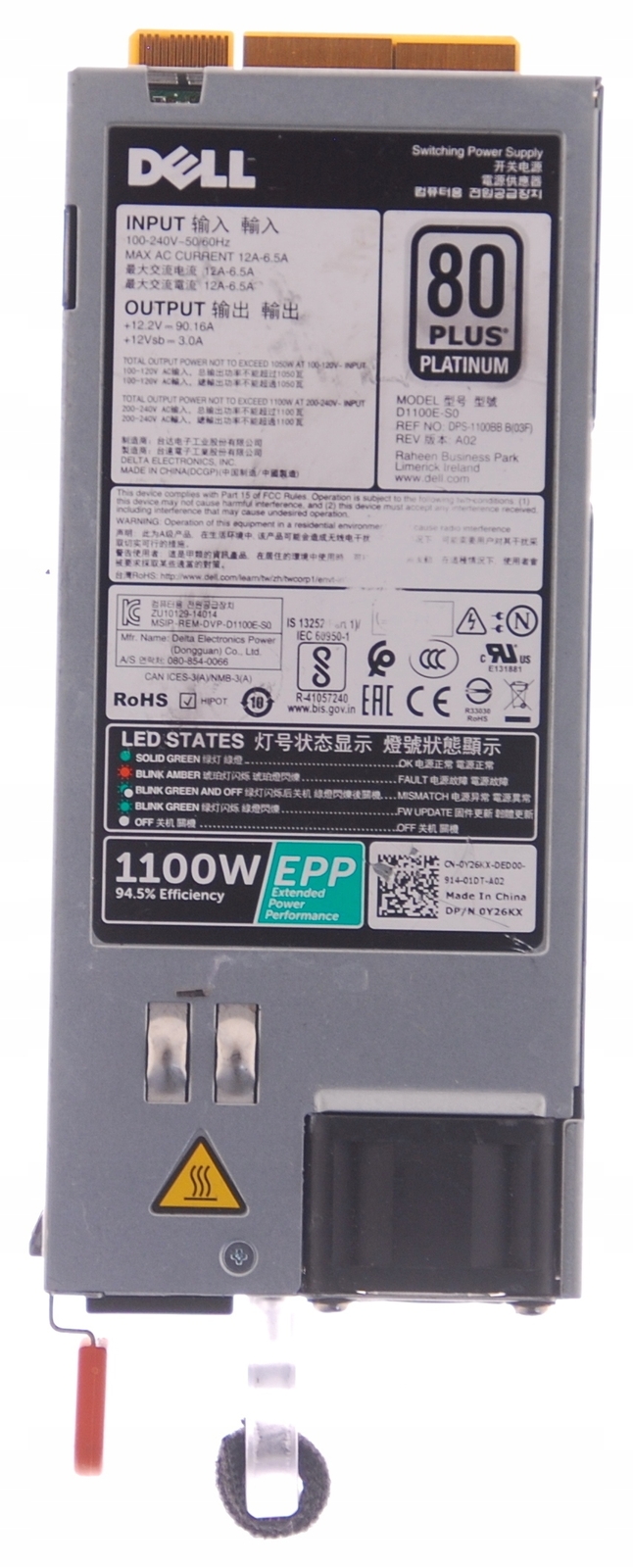 Dell 1100W Power Supply 0Y26KX R630 R730 R730XD T430