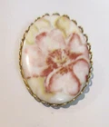 VTG Flower Brooch Pin gold tone metal pink colorful costume jewelry