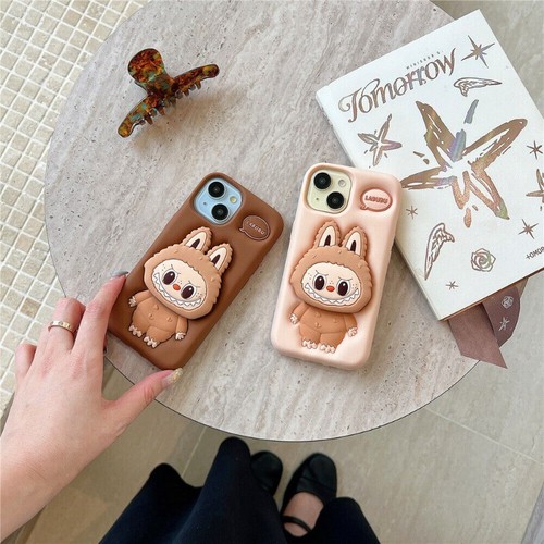 Girl's Cartoon LABUBU Silicone Case Stand Cover For iPhone 16 15 14 13 Pro Max X - Picture 8 of 22