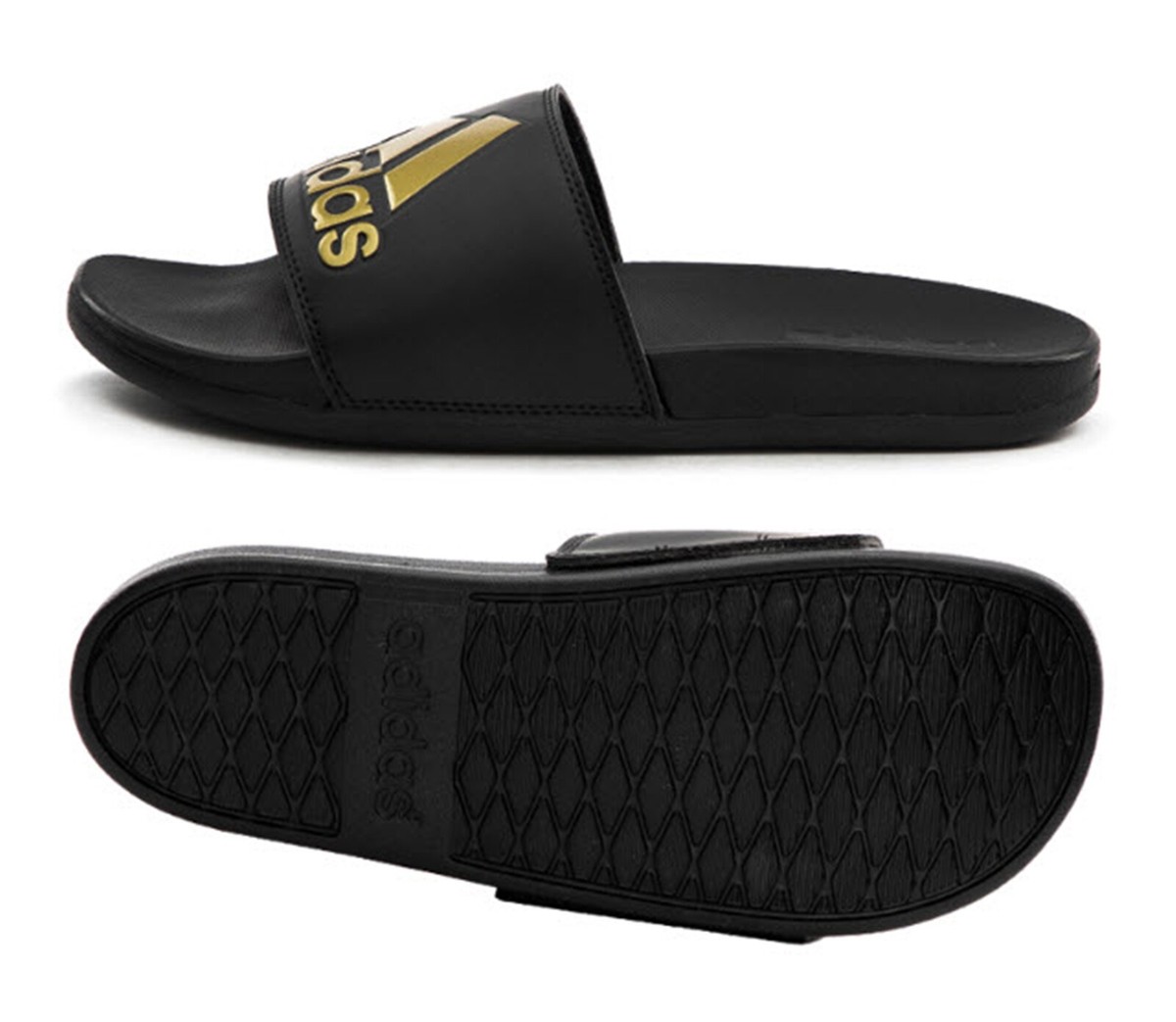 Adidas Men ADILETTE Comfort Slipper Black Gold Shoes Slide Casual Adidas Men ADILETTE Comfort Slipper Black Gold Shoes Slide Casual