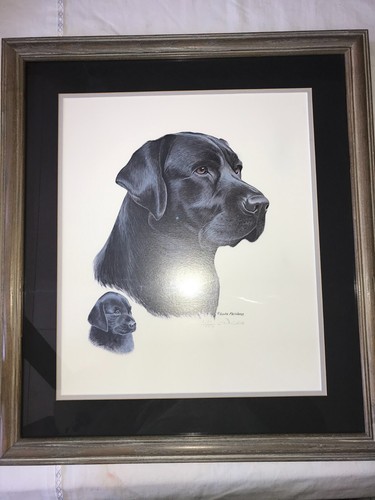 LOUIS FRISINO Hund KUNSTDRUCK s/n SCHWARZ Labor LABRADOR RETRIEVER Welpen RAHMEN matt