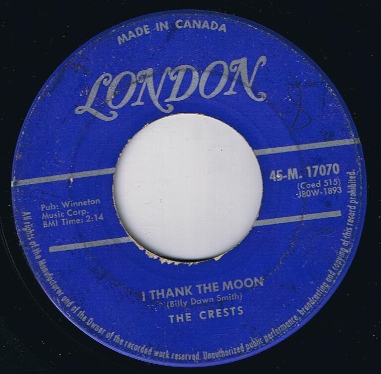 The Crests I Thank The Moon 45 rpm The Angels Listened In Canadian Pressing