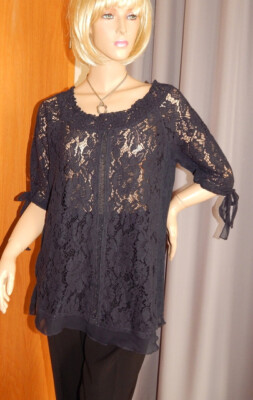*Tredy*neuwert. Sommershirt mit 3/4 Arm/ Spitze -Gr. 40 Dunkelblau