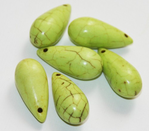 6 pcs of Synthetic Turquoise Teardrop Bead 26x12mm Apple Green - Picture 2 of 2