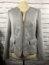 Basler Women's Size Medium Long Sleeve Gray Jacket Blazer Pockets Full Zip