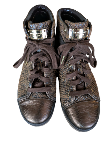 Michael Kors High Top Sneakers Boots Brown Gold Faux Snakeskin Women's Size 9 - Picture 7 of 12