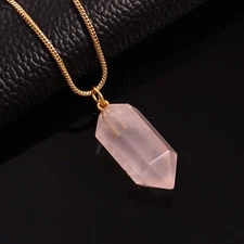 925 Sterling Silver Pink Rose Quartz Pencil Shape Pendant Necklaces For Gift