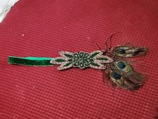 Peacock Feather Green Jeweled Hair Band Headband Halloween Marti Gras New Years