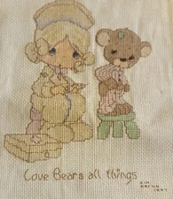 Vtg Precious Moments Nurse Cross Stitch Frame Ready Pillow Top 10" Quilt Block 
