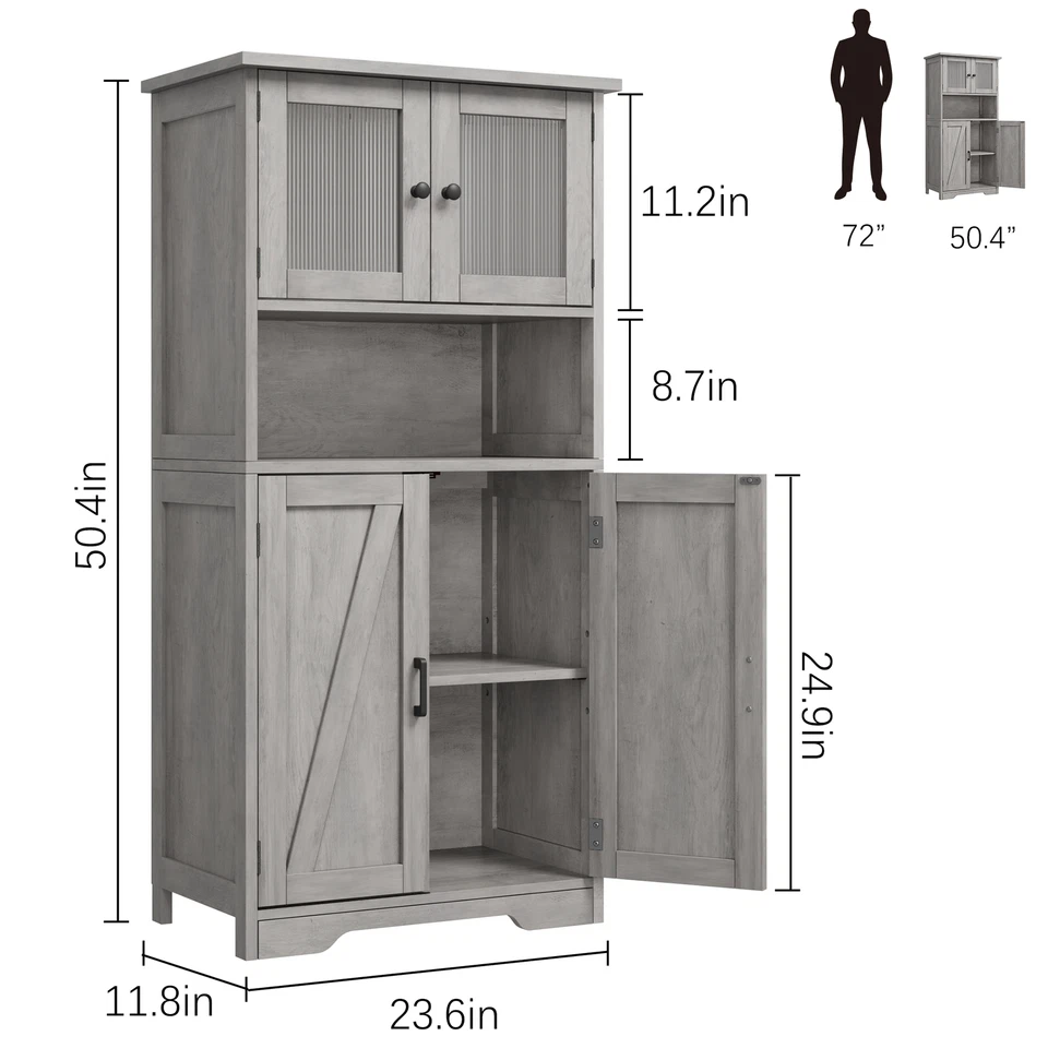 50.4" Kitchen Storage Cabinet Pantry Cupboard w/ 4 Doors & Adjustable Shelves - Image 2 of 4