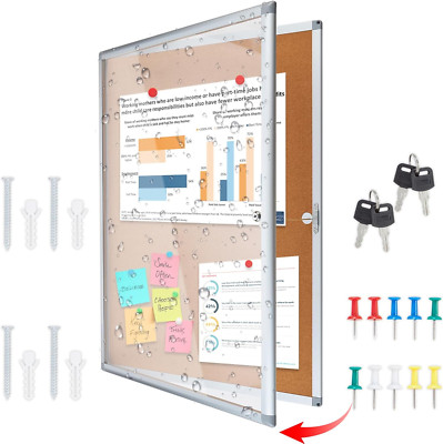 Outdoor Enclosed Cork Bulletin Board Tamper-Proof Dispaly Case, Aluminium Frame,