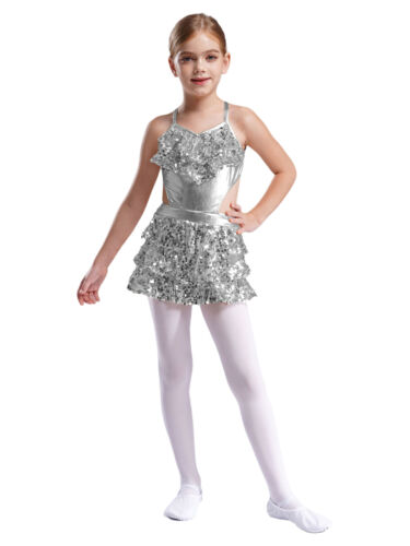 Girls Sundress Ballerina Skirt Shiny Dress Cutout Dress Up Performance Uniform - Picture 21 of 95