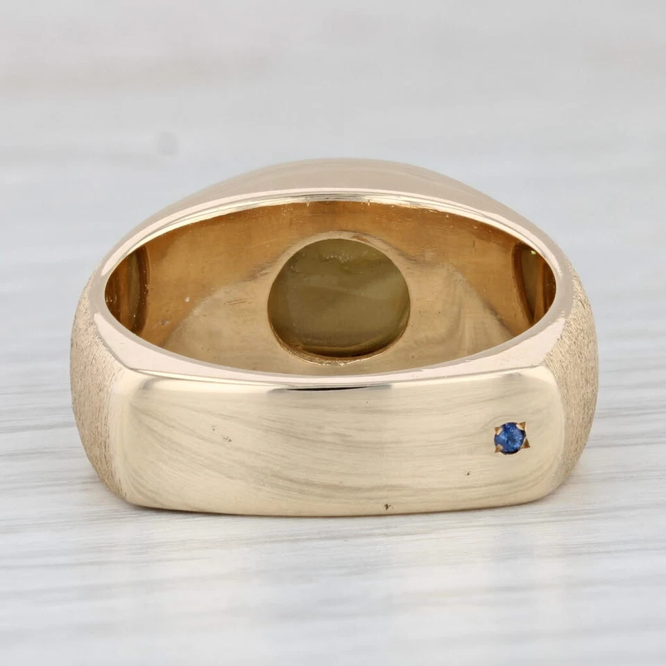 Anillo de diamantes crisoberilo ojo de gato marrón oro amarillo de 14 k talla 10,5 para hombre GIA Foto 4 de 4
