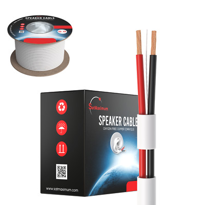 100FT 16/2 Speaker Cable OFC CL3 CMR Rated In-Wall Audio LED Stranded Wire White