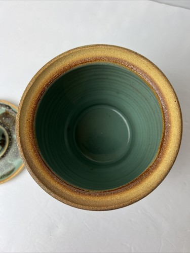 Barattolo biscotti in ceramica gettato a mano con coperchio firmato smalto blu a goccia 6" - Foto 5 di 11