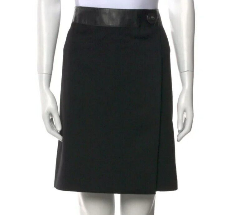 Akris black wrap  turn lock wool   midi skirt Sz 10 RRP $995