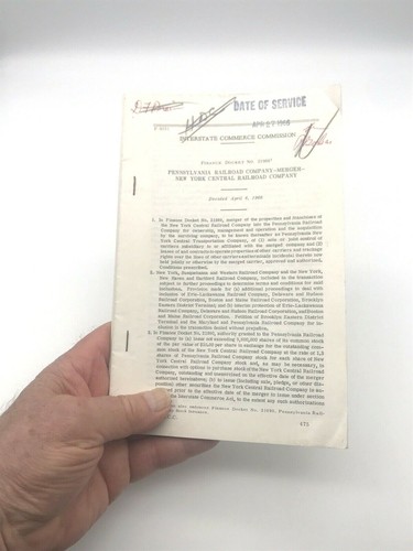 1966 INTERSTATE COMMERCE COMMISSION Pennsylvania RR und New York Central Fusion