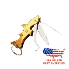 Shark Keychain Pocket Knife Bottle Opener Multifunctional Toothpick Fishing Camp