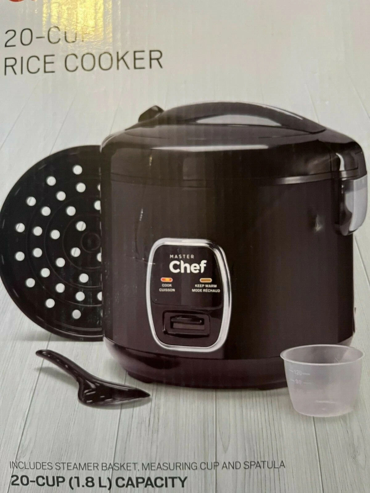 Master Chef 20 Cup Rice Cooker and Steamer Basket Cook Warm Spatula NEW!