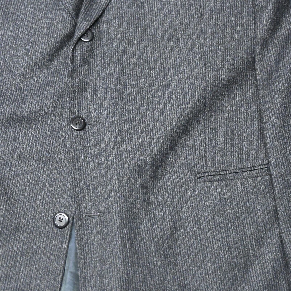 Jhane Barnes 46 X 长 40x36 黑色灰色条纹羊毛男式夹克裤子套装 — 第 3/4 张图片