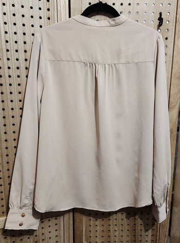 Womens KORI America Beige Button Down Dress Shirt Large Blouse Dressy Polyester - Picture 6 of 8