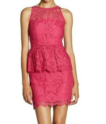 barbie peplum dress Milly Liza Lace Peplum Dress, Barbie Pink/Fuchsia, Size 0