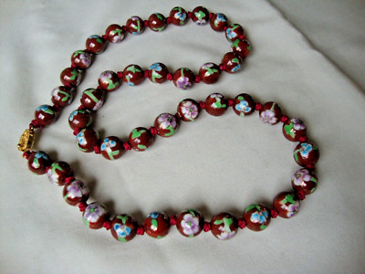 VINTAGE HANDMADE CHINESE EXPORT CLOISONNE MULTICOLOR FLORAL BEAD CLASP NECKLACE