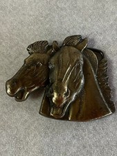 Solid Brass Belt Buckle Western 2 Horse Heads 3 Dimensional 407