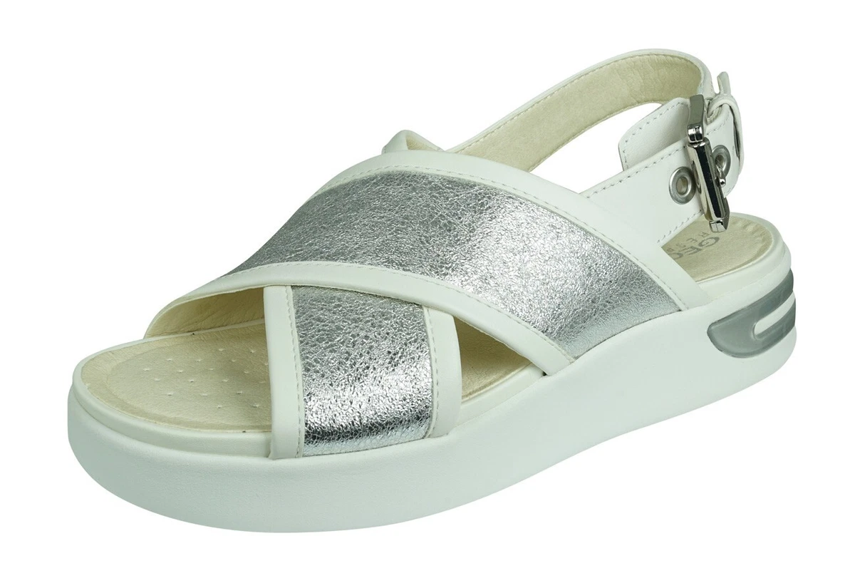 Geox D Ottaya Sand A Womens Leather Sandals Silver and White UK Size 5 EU 38