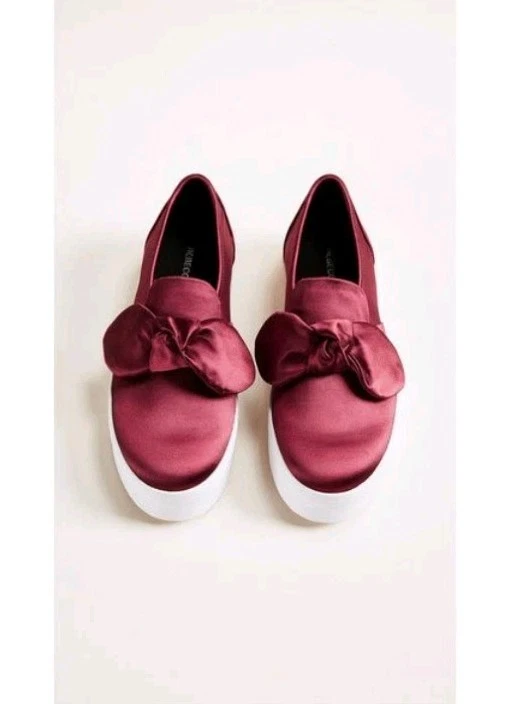 NUEVAS Zapatillas Rebecca Minkoff Stacey Borgoña Rojo Satinado Lazo Plataforma 6.5 $150 Foto 2 de 4