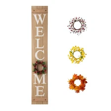 Welcome Sign for Front Porch Standing 60" Natural Interchangeable Wooden Sign...