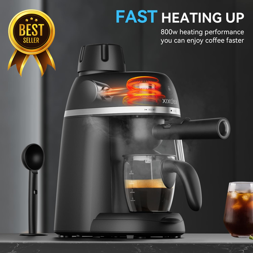 Macchina Caffè Espresso Cappuccino 3,5 Bar Bacchetta Vapore Compatta 800W Nero - Foto 2 di 8