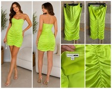 Fashion Nova Neon Lime Strapless Ruched Corset Mini Dress