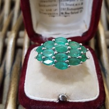 Brazilian Emeralds Sterling Silver Ring Cluster Design Size O.5 / US 7.5 / EU 55