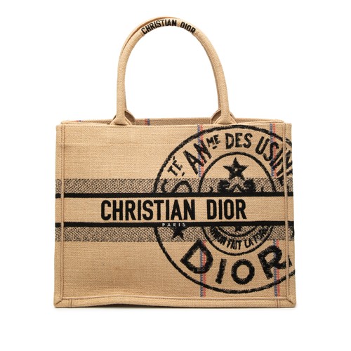 Dior Medium Jute Embroidered Book Tote Pre-Loved Beige
