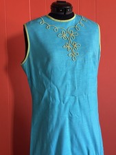 Beautiful Seamstress Handmade Vintage 60s Dress Women M L Blue Lime new