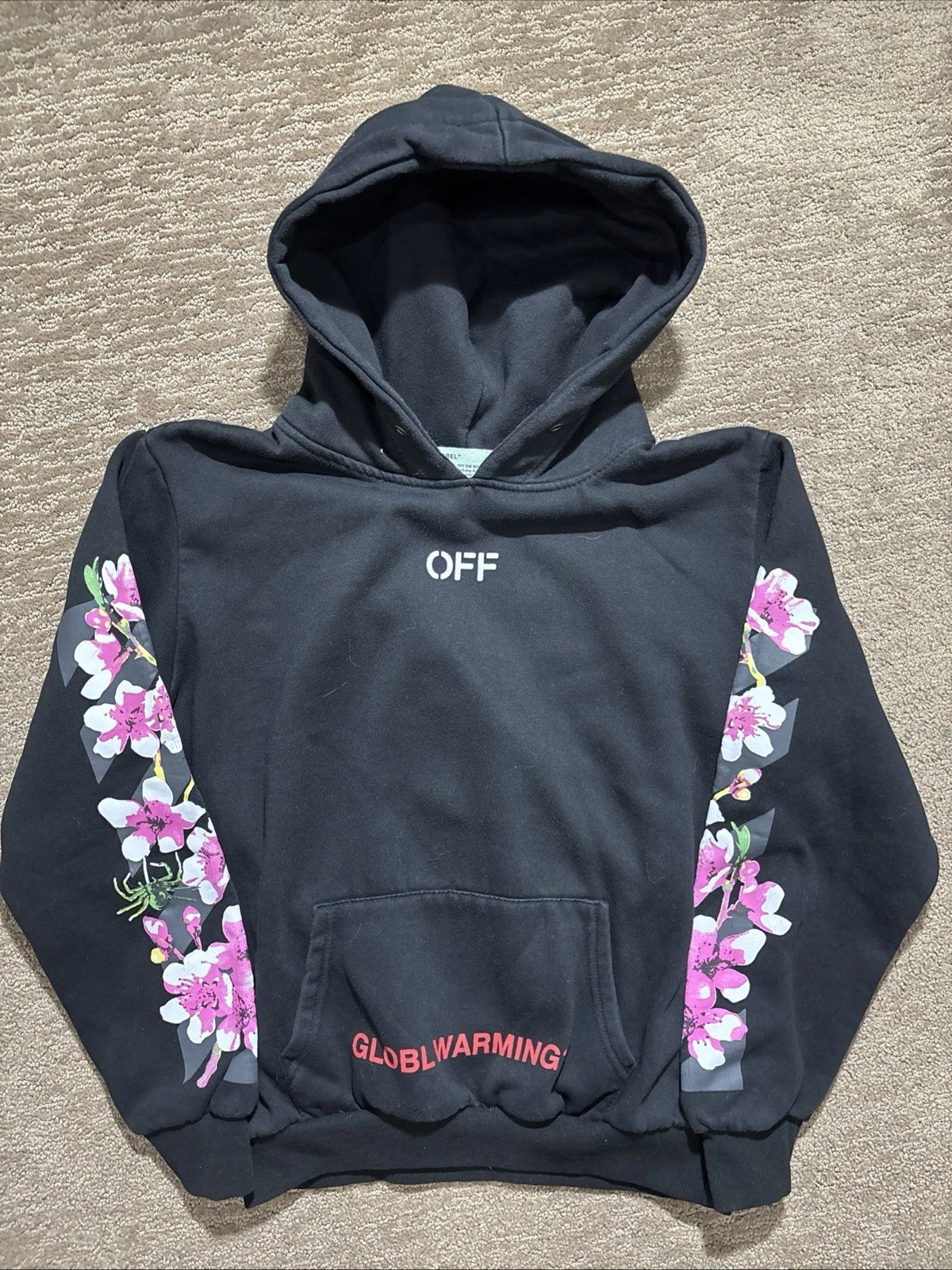 Felpa con cappuccio 2013 Main Label Off White nera Global Warming Blossom Virgil Abloh taglia M