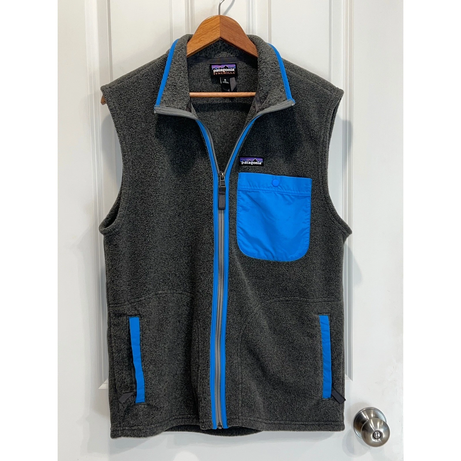 Patagonia Synchilla Fleece Vest Mens Medium Grey Blue Full Zip Pockets 23010