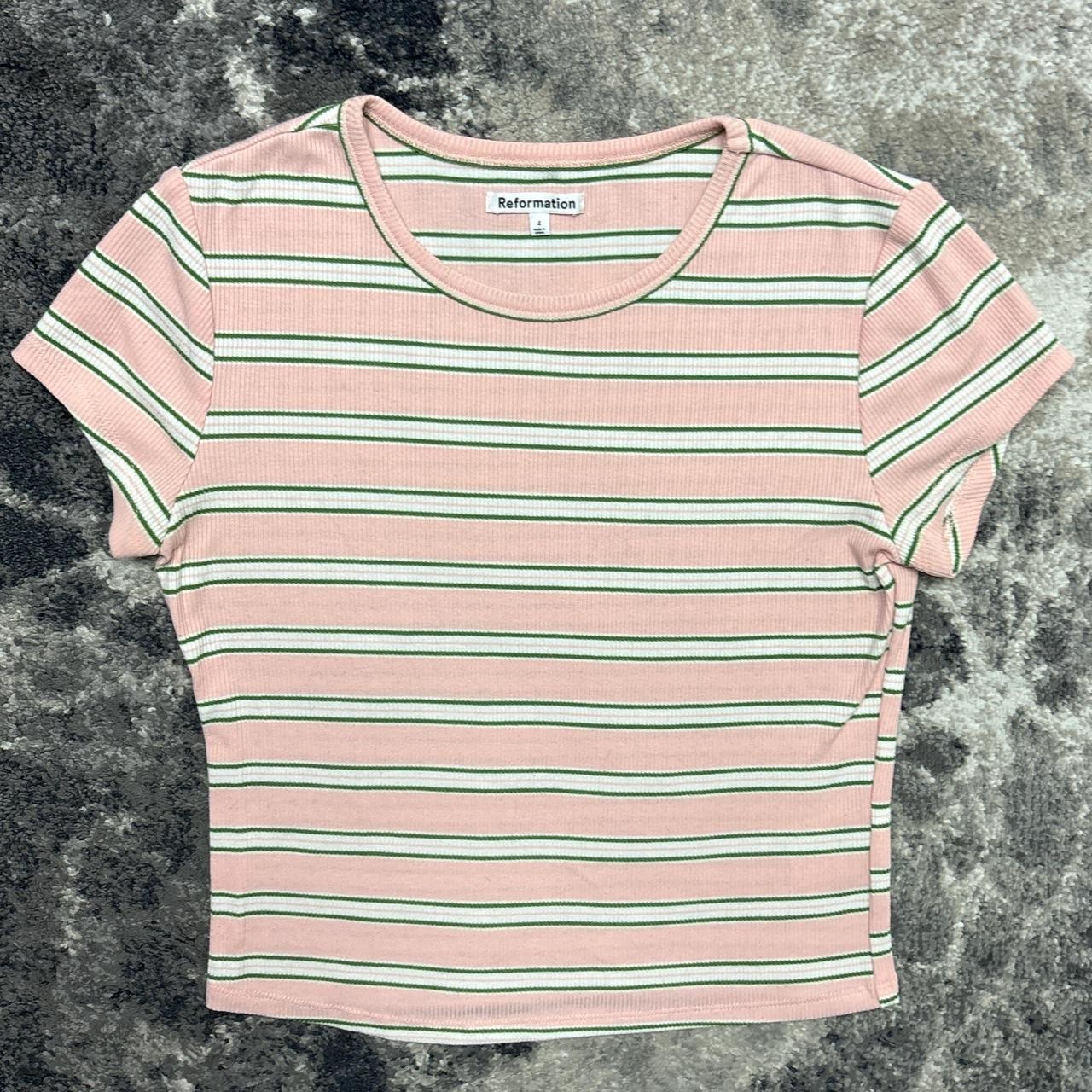 Reformation Muse Shirt Womens 4 Small Pink Striped Baby Tee Crop Short Sleeve