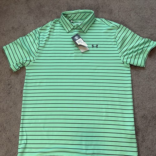 NEW Under Armour The Playoff Polo Performance Golf Green Striped Men’s M