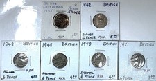 6 Sixpence - 2 BRITISH 50% SILVER (1935 & 1942) and 4 Coprunickel Sixpence 48-51