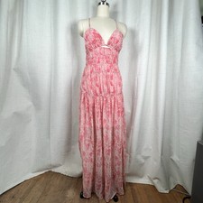 NEW! ASTR The Label Tropics Tiered Maxi Dress Coral Taupe Pink Abstract Medium