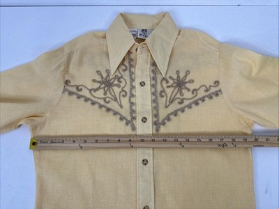 VTG Alfie California Shirt Mens M Yellow 70s Embroidered
