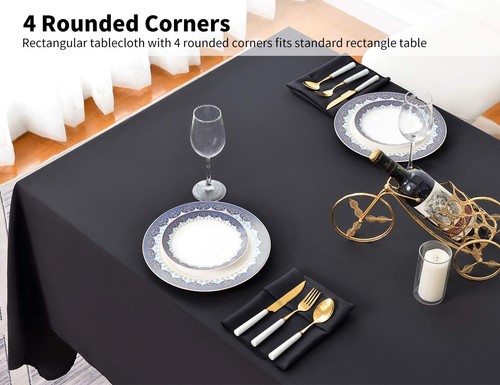 Black Tablecloth 90 x 132-inch Rectangular Polyester Table Cloth for Weddings... - Picture 5 of 8