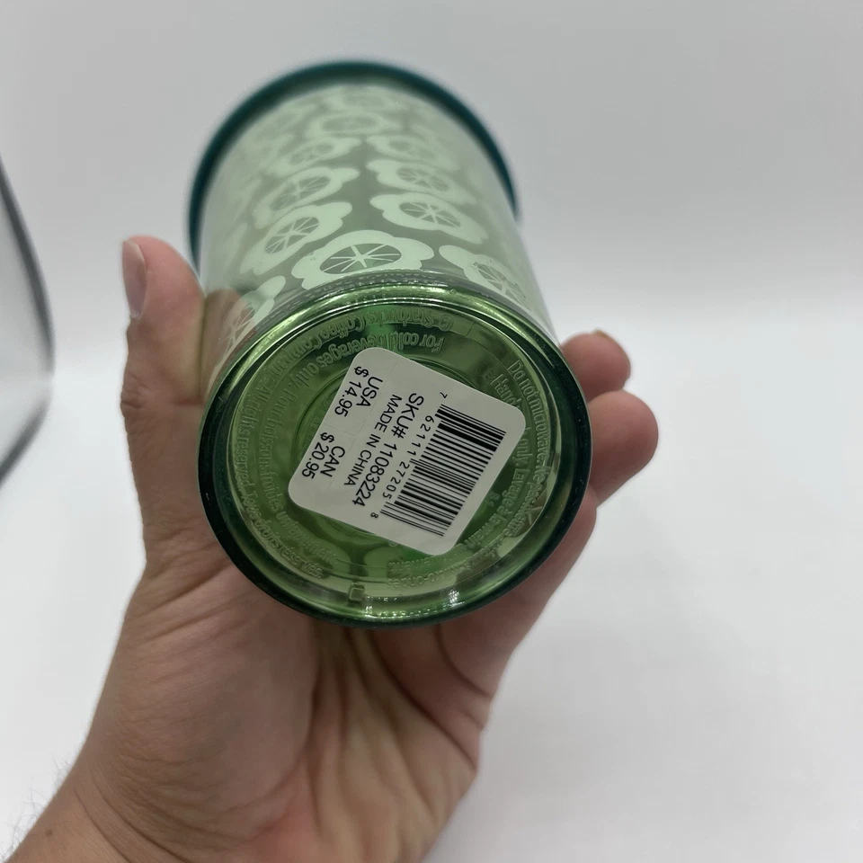 Vaso acrílico Starbucks Grande verde flor floral verde paja taza fría 16 OZ Foto 3 de 4