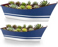 2 Pcs Metal Boat Planters - Garden Boat Planters Nautical Metal Flower Tubs for