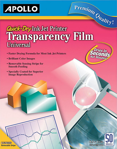 Apollo Inkjet Transparency Film w/o Sensing Stripe Letter Clear 50/Box CG7031S - Picture 2 of 2