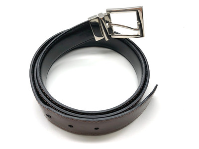 Unbranded Reversible Belt Brown Black Mens Sz 40 Silver Buckle Faux Leather
