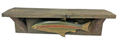 Crazy Mountain Henton Wood Rainbow Trout Fish Wall Shelf Plaque Rustic Cabin
