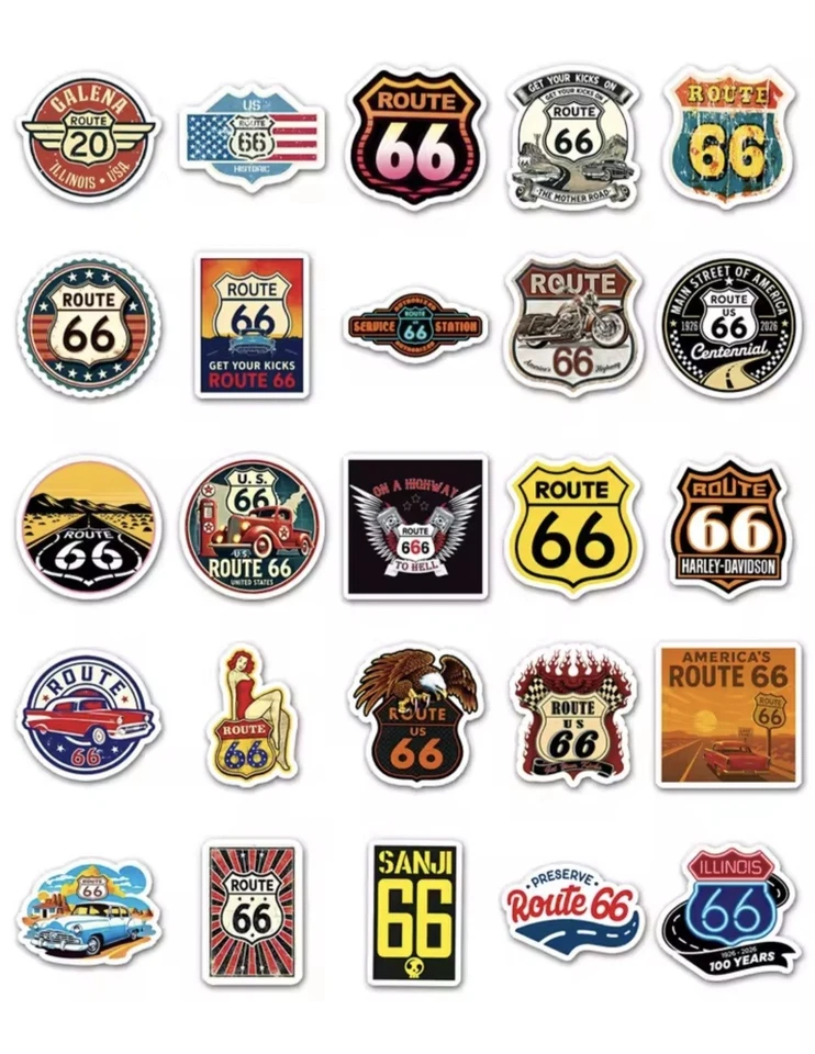 50x Route 66 Sticker Set Amerika Aufkleber Vereingte Staaten USA Stickerbomb DIY - Bild 4 von 4